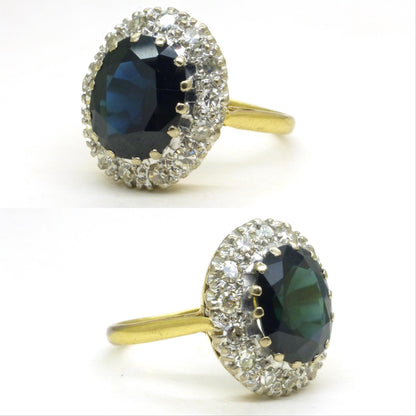 Vintage 3.15ct sapphire and diamond 18ct gold oval cluster ring ~ Princess of Wales ring