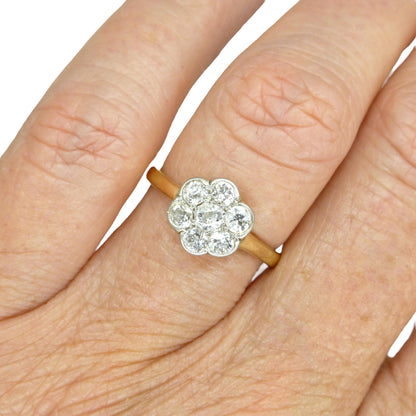 Antique Edwardian 18ct platinum old mine cut diamond daisy ring c1900-1910's