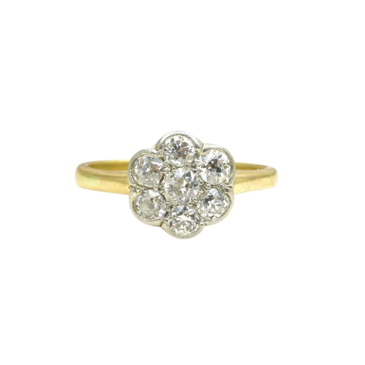 Antique Edwardian 18ct platinum old mine cut diamond daisy ring c1900-1910's