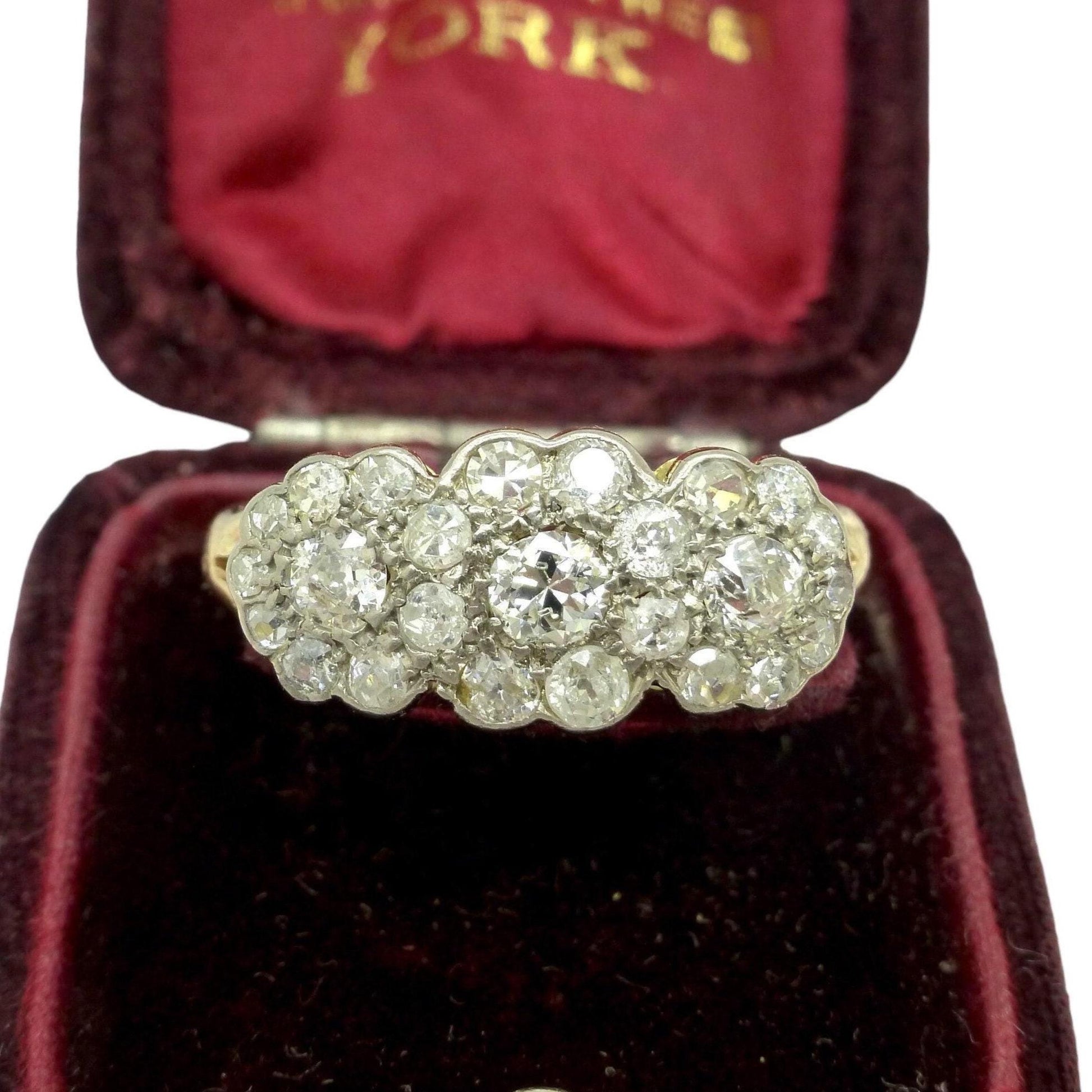 Antique 18ct Old Cut Diamond triple daisy cluster halo ring ~ Independent report