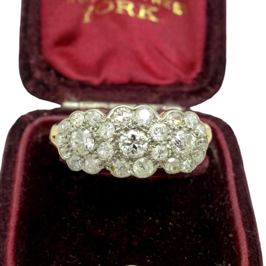 Antique 18ct Old Cut Diamond triple daisy cluster halo ring ~ Independent report