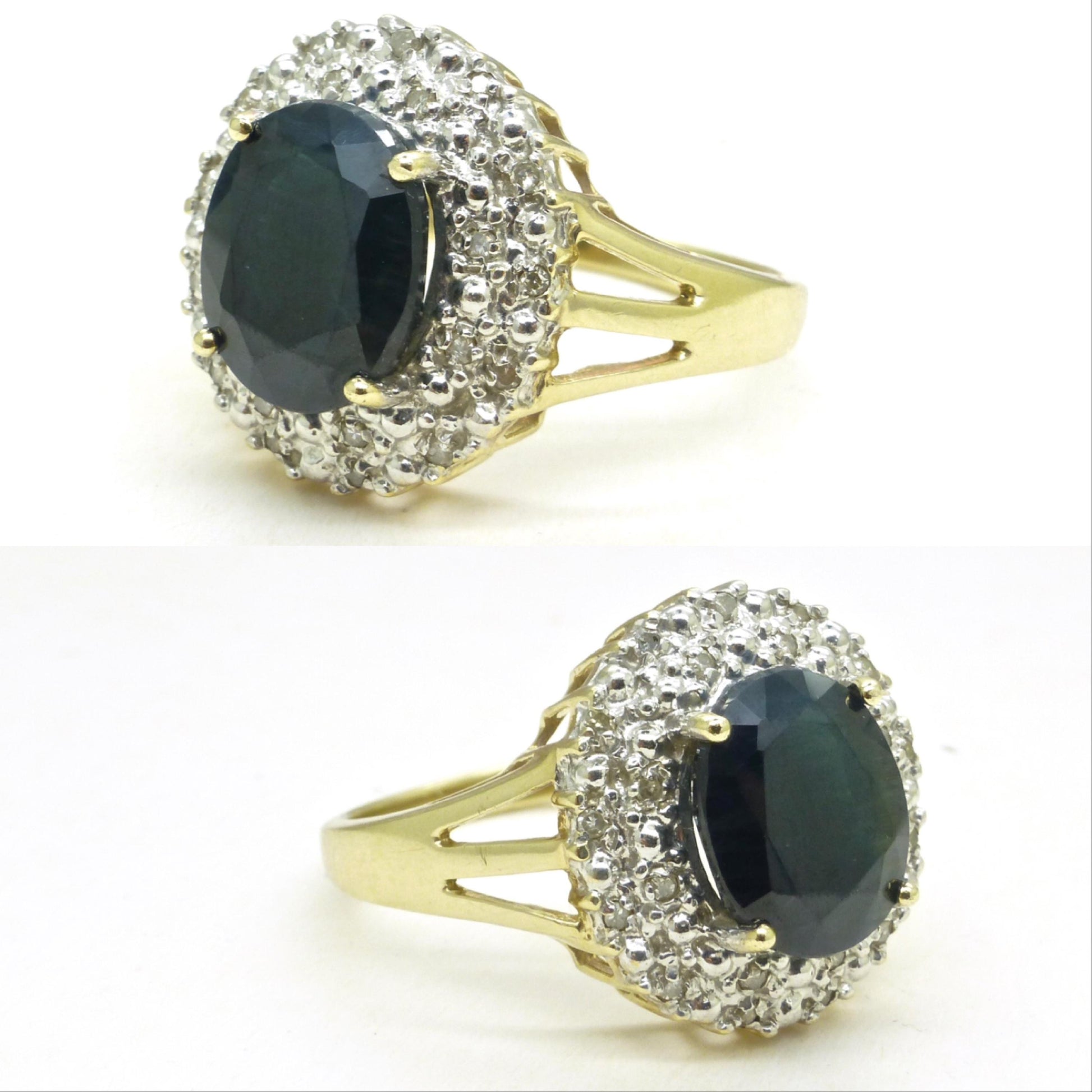 Vintage 9ct gold 3.15ct sapphire and diamond oval cluster ring ~ Princess of Wales ring 1990's