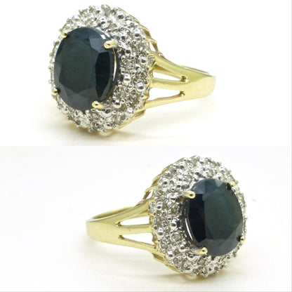 Vintage 9ct gold 3.15ct sapphire and diamond oval cluster ring ~ Princess of Wales ring 1990's