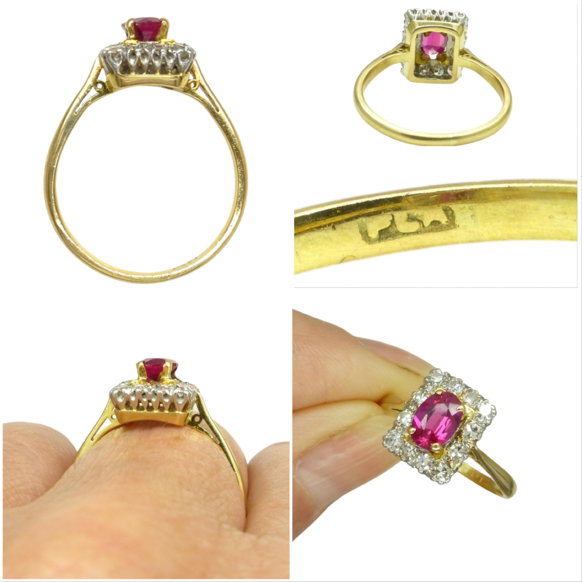 Vintage verneuil ruby & diamond cluster ring ~ 18ct Platinum