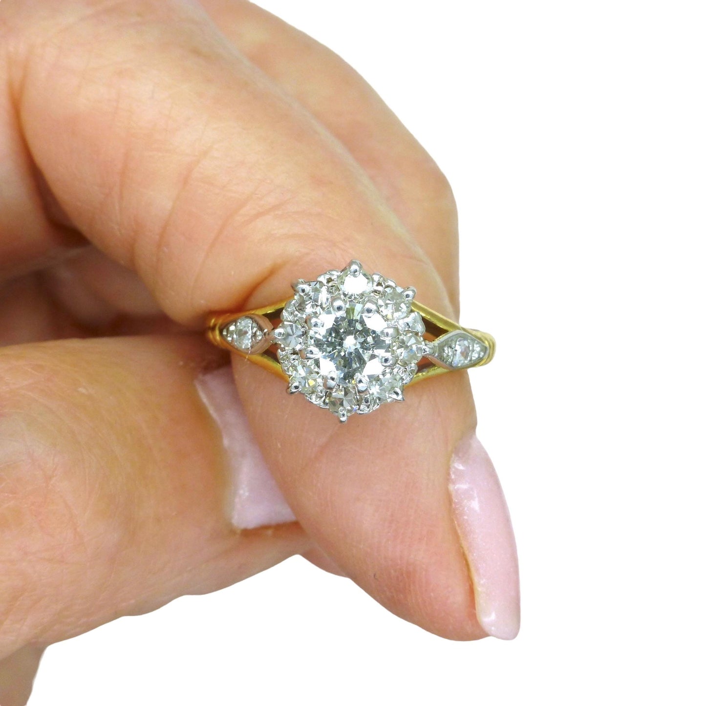 Vintage 18ct natural diamond cluster halo ring c1960's