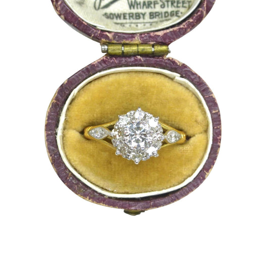 Vintage 18ct natural diamond cluster halo ring c1960's