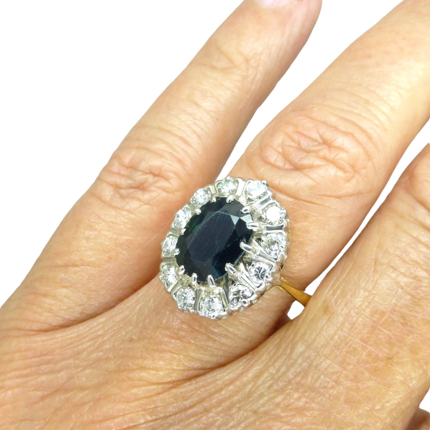 Vintage 18ct sapphire & diamond oval cluster ring - Iconic Princess of Wales ring