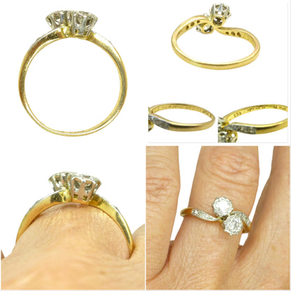 Vintage 18ct Platinum natural diamond Toi et Moi ring 0.50ct c1940