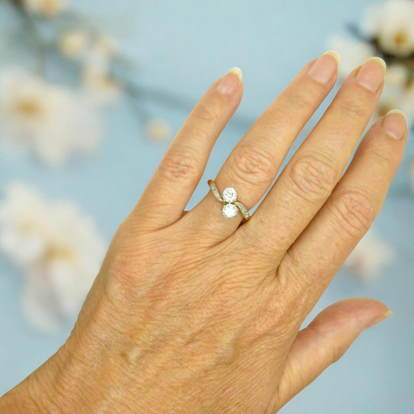 Vintage 18ct Platinum natural diamond Toi et Moi ring 0.50ct c1940