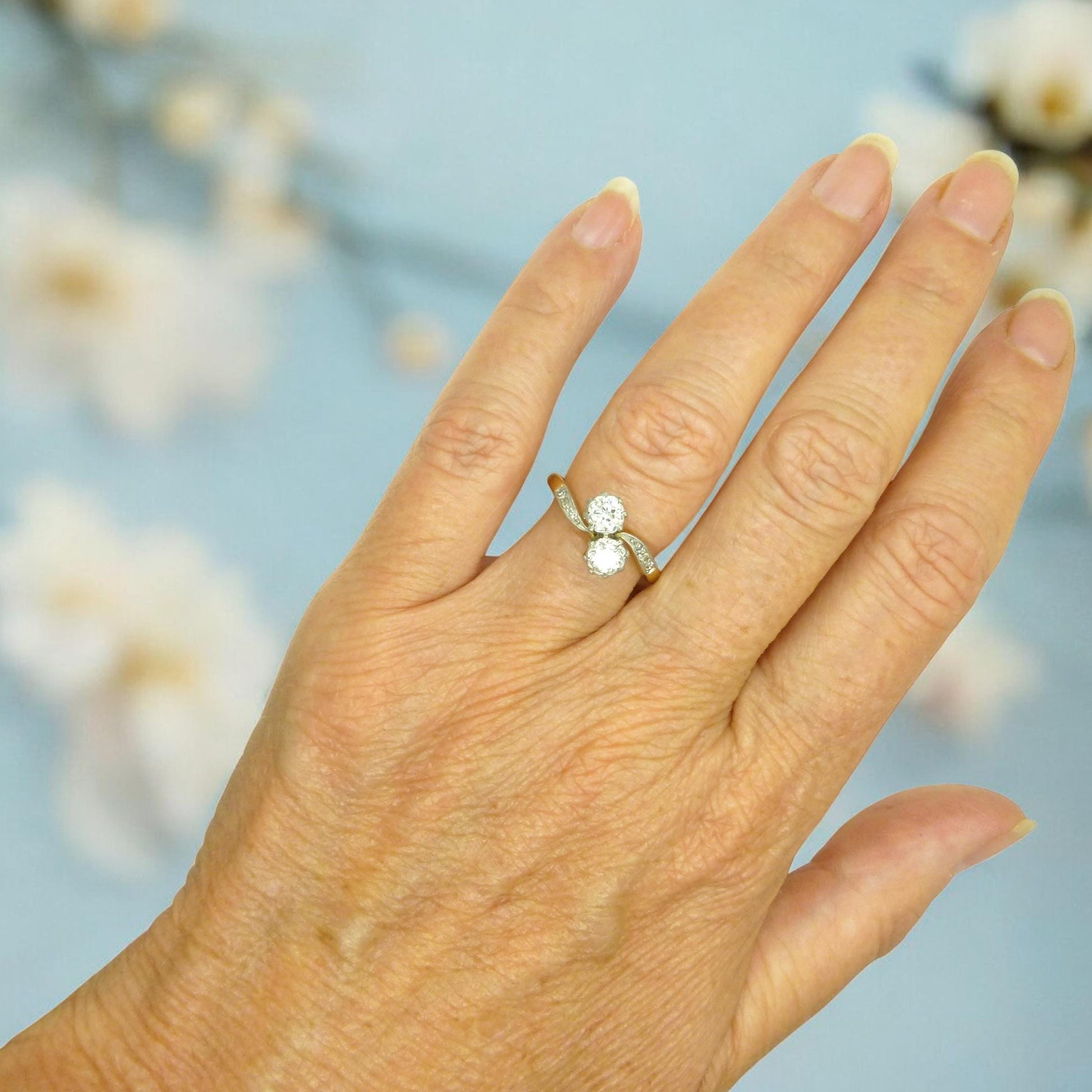 Vintage 18ct Platinum natural diamond Toi et Moi ring 0.50ct c1940
