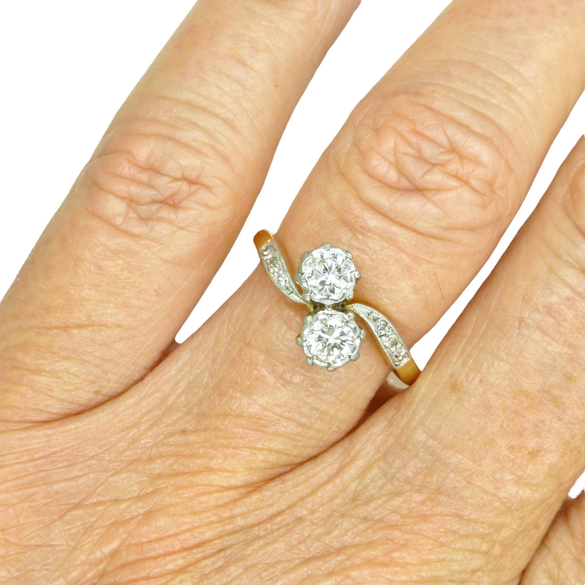Vintage 18ct Platinum natural diamond Toi et Moi ring 0.50ct c1940