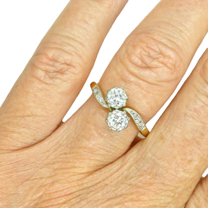 Vintage 18ct Platinum natural diamond Toi et Moi ring 0.50ct c1940
