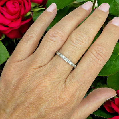 Art Deco platinum Diamond full eternity wedding band 1920's ~ size O / 7
