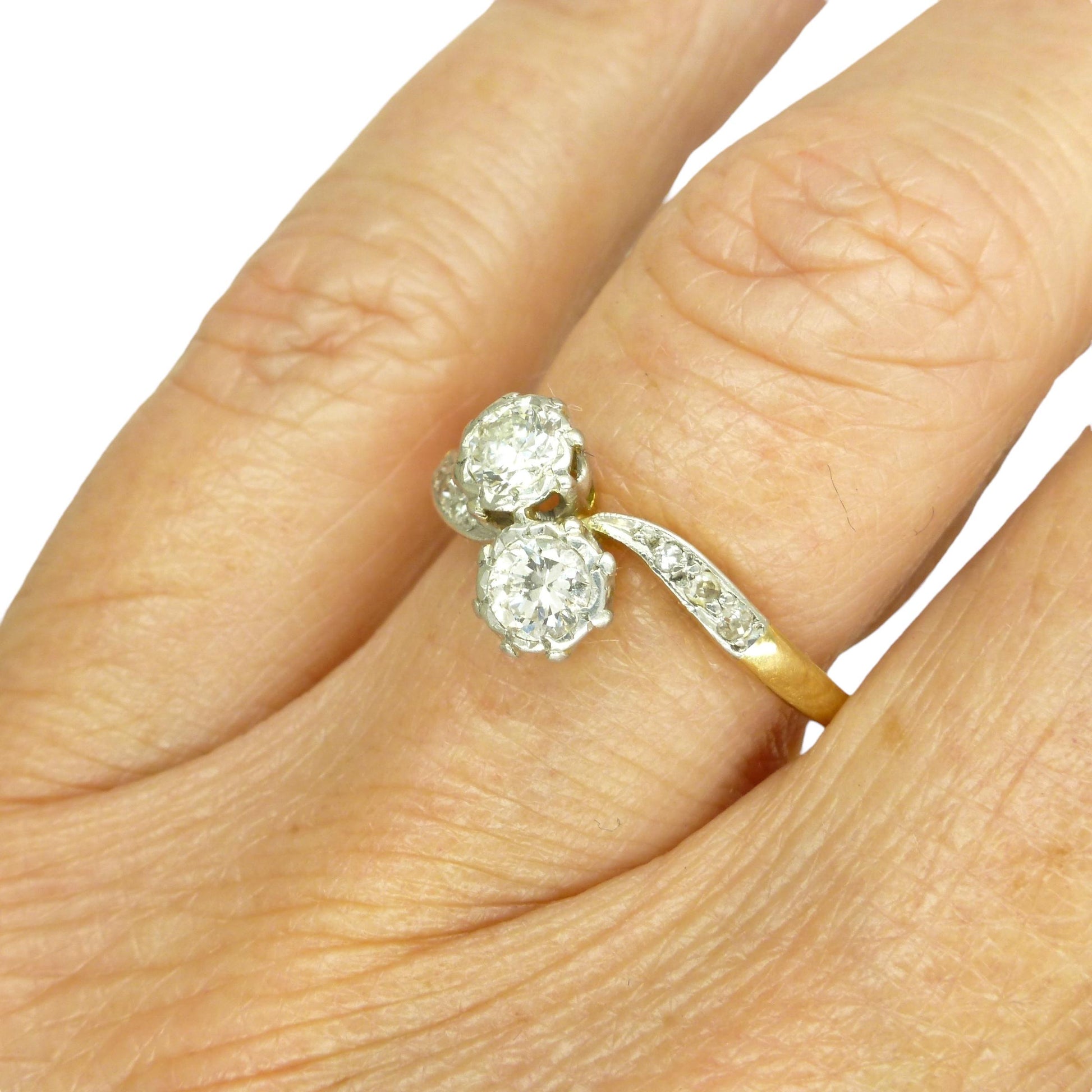 Vintage 18ct Platinum natural diamond Toi et Moi ring 0.50ct c1940