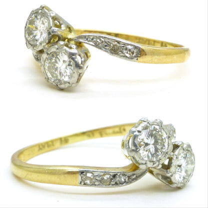 Vintage 18ct Platinum natural diamond Toi et Moi ring 0.50ct c1940