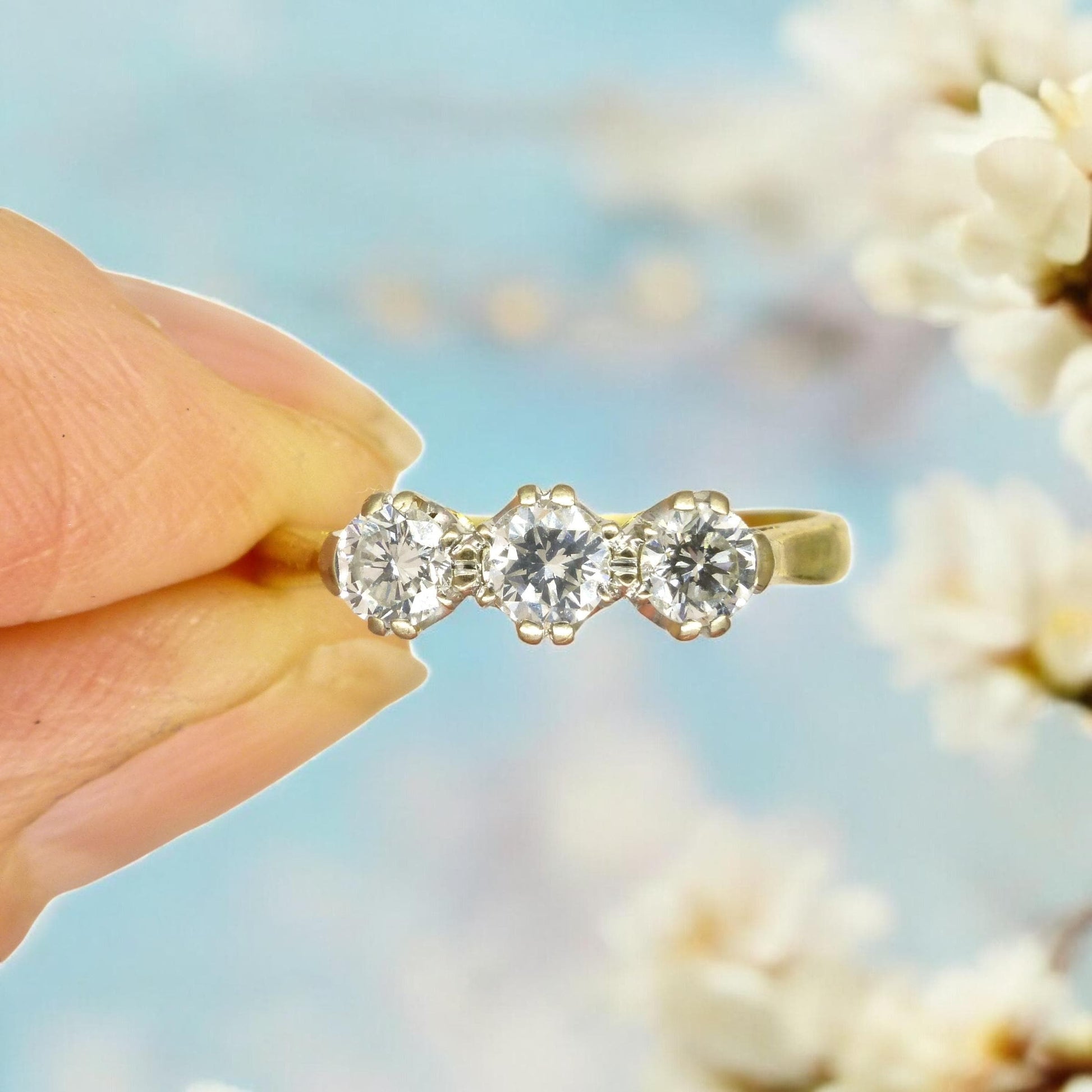Vintage 18ct natural diamond three stone trilogy ring by 'Fred E Ullmann' 0.44ct