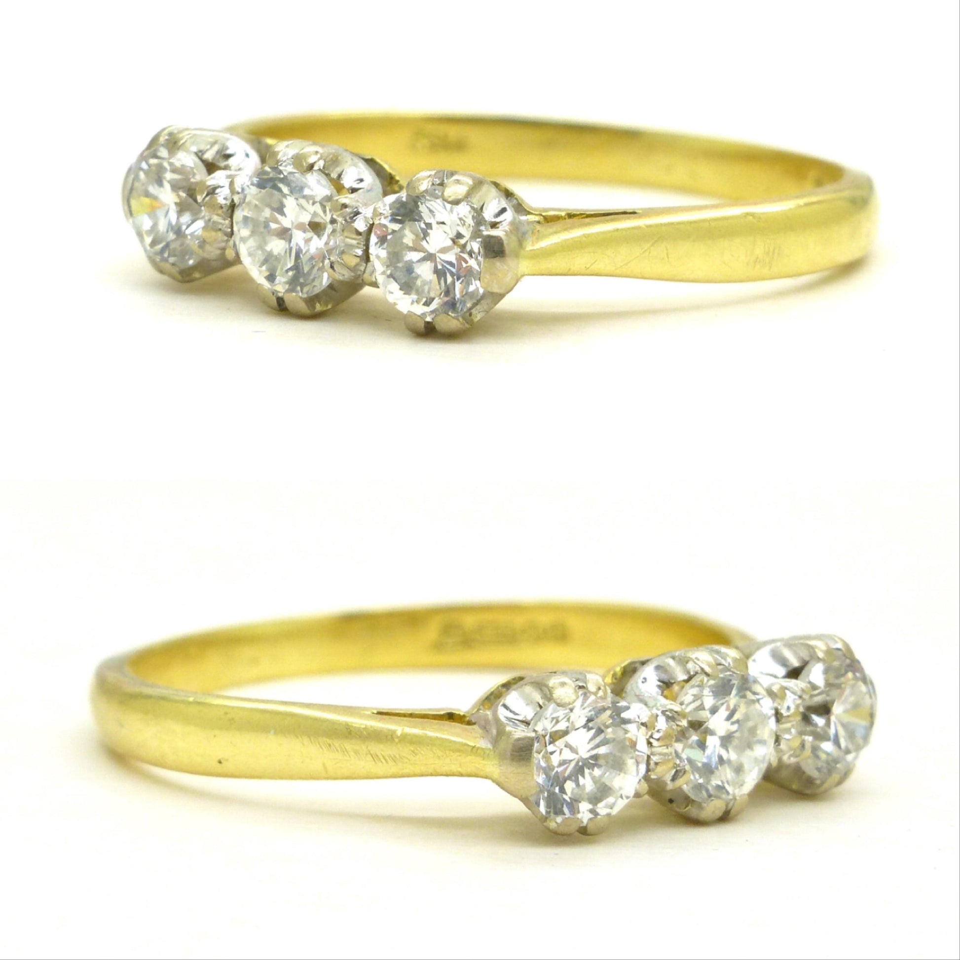 Vintage 18ct natural diamond three stone trilogy ring by 'Fred E Ullmann' 0.44ct