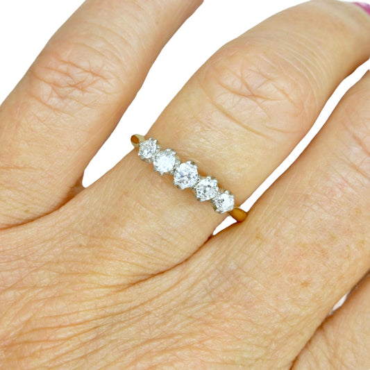 Antique Edwardian 18ct Platinum natural diamond five stone ring dated 1912