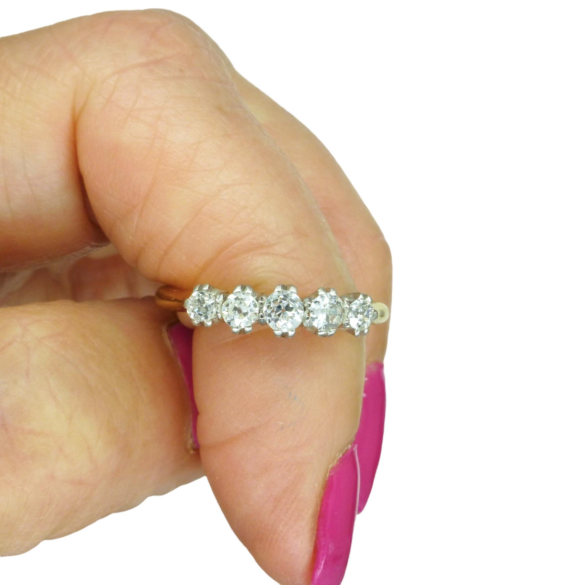 Antique Edwardian 18ct Platinum natural diamond five stone ring dated 1912
