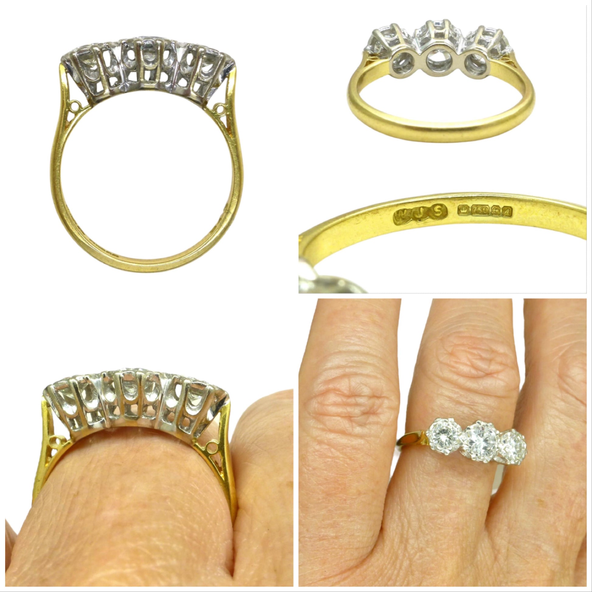 Vintage 18ct natural diamond three stone trilogy ring 0.83ct. Dated 1975 + Independent valuation