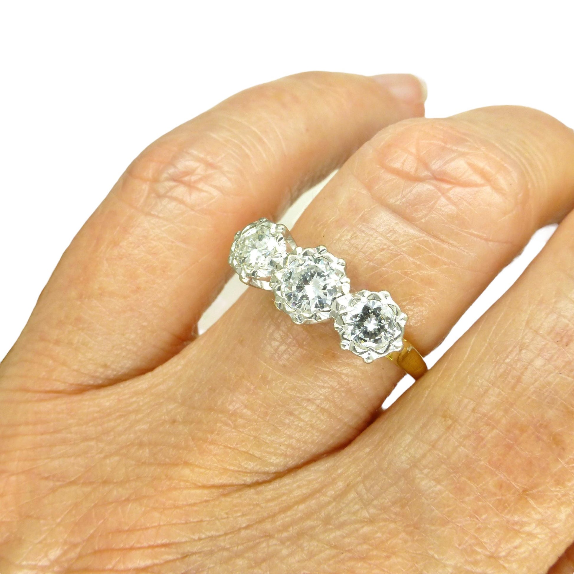 Vintage 18ct natural diamond three stone trilogy ring 0.83ct. Dated 1975 + Independent valuation