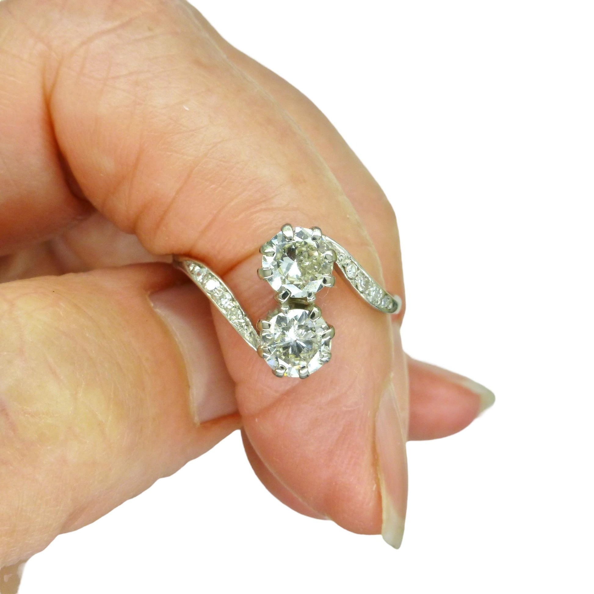 Antique old cut natural diamond Toi et Moi ring 0.86ct Platinum & white gold + Independent Valuation
