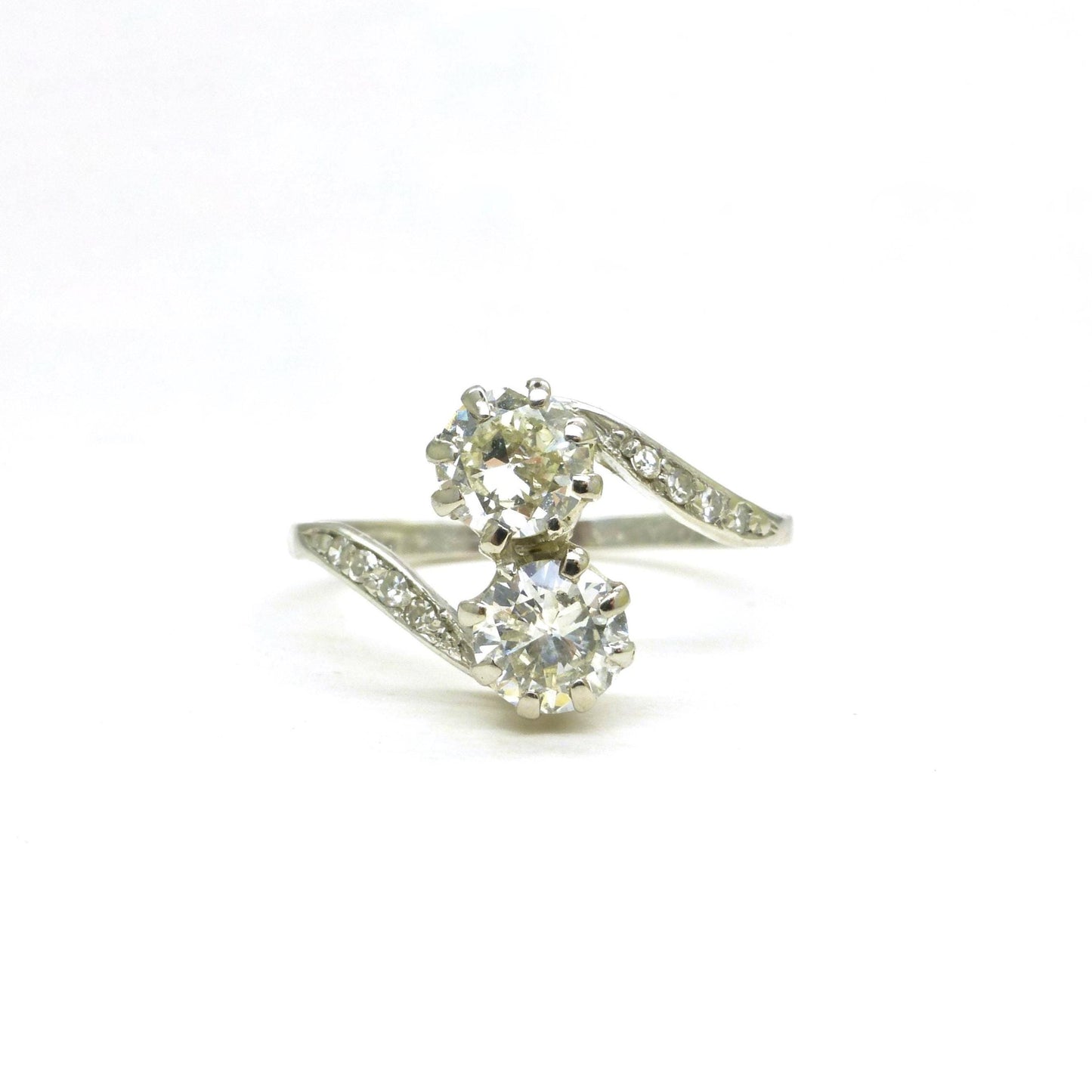 Antique old cut natural diamond Toi et Moi ring 0.86ct Platinum & white gold + Independent Valuation