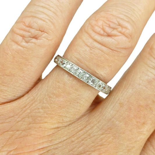 Antique platinum natural Diamond full eternity wedding band 0.90ct ~ size N.5 - 6.75