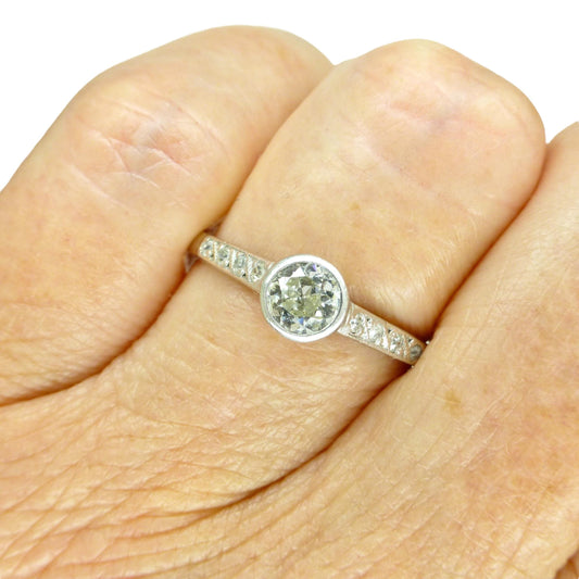 Antique Platinum old European cut diamond solitaire ring 0.45ct c1910's