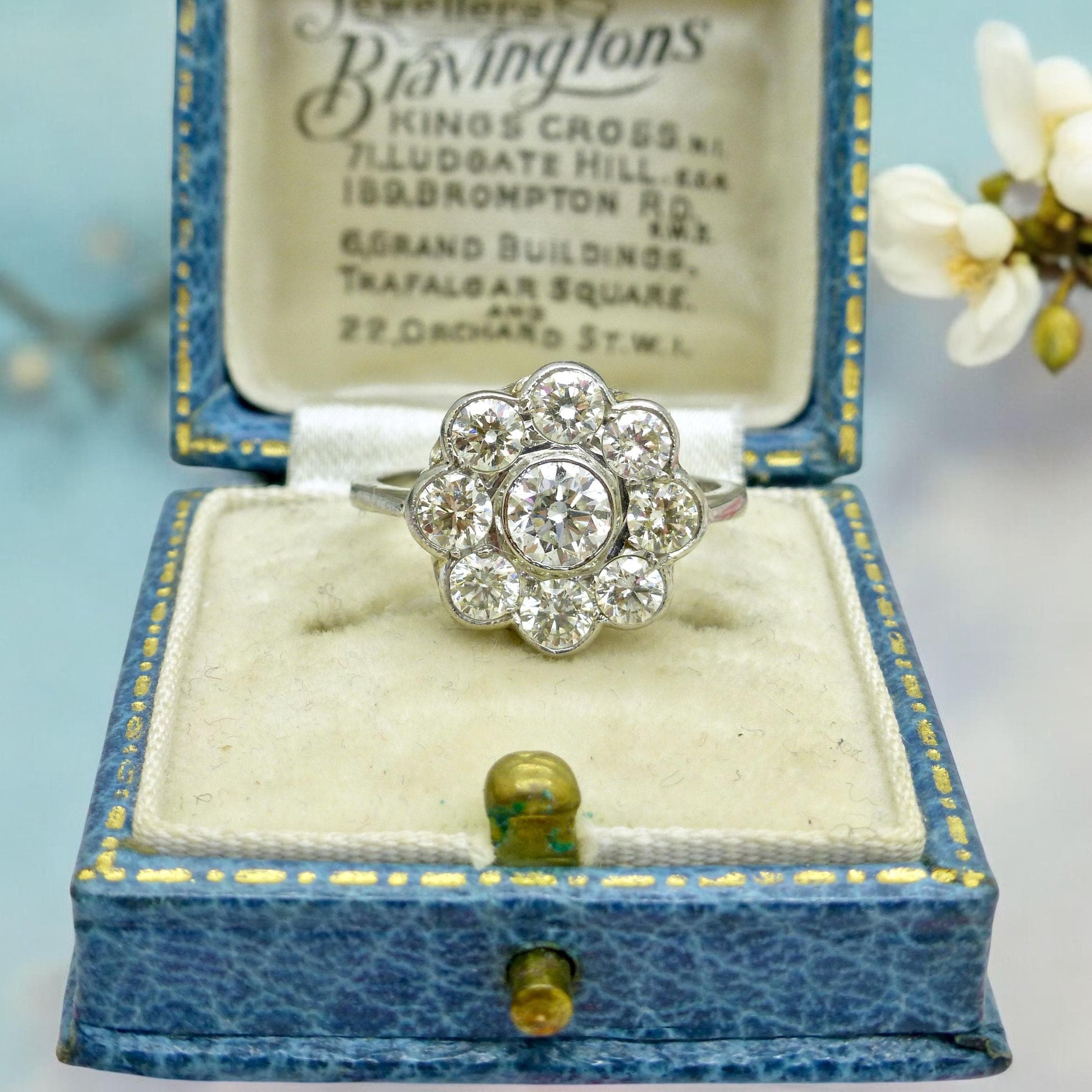 Vintage Platinum natural diamond cluster engagement ring