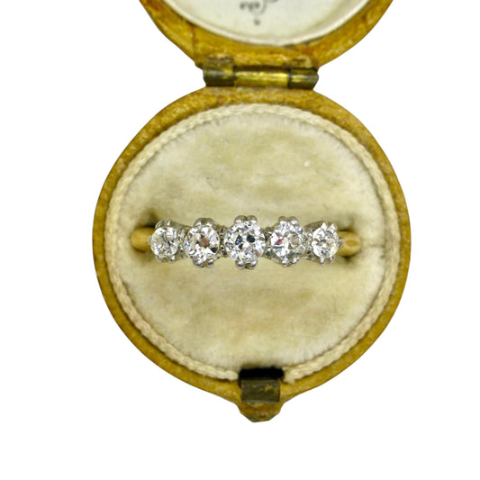 Antique Edwardian 18ct Platinum natural diamond five stone ring dated 1912