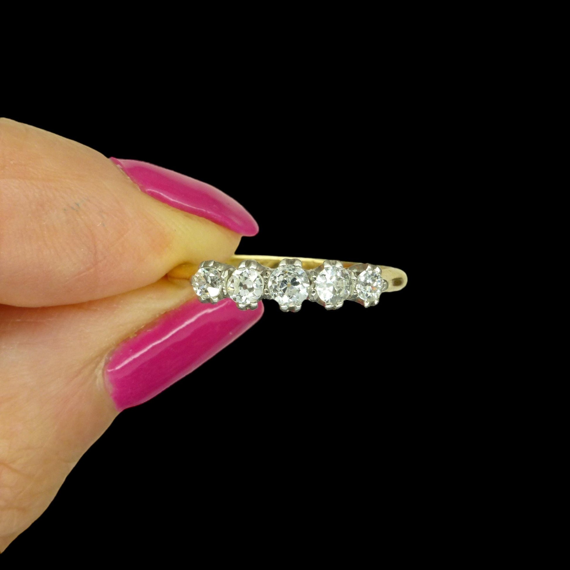 Antique Edwardian 18ct Platinum natural diamond five stone ring dated 1912