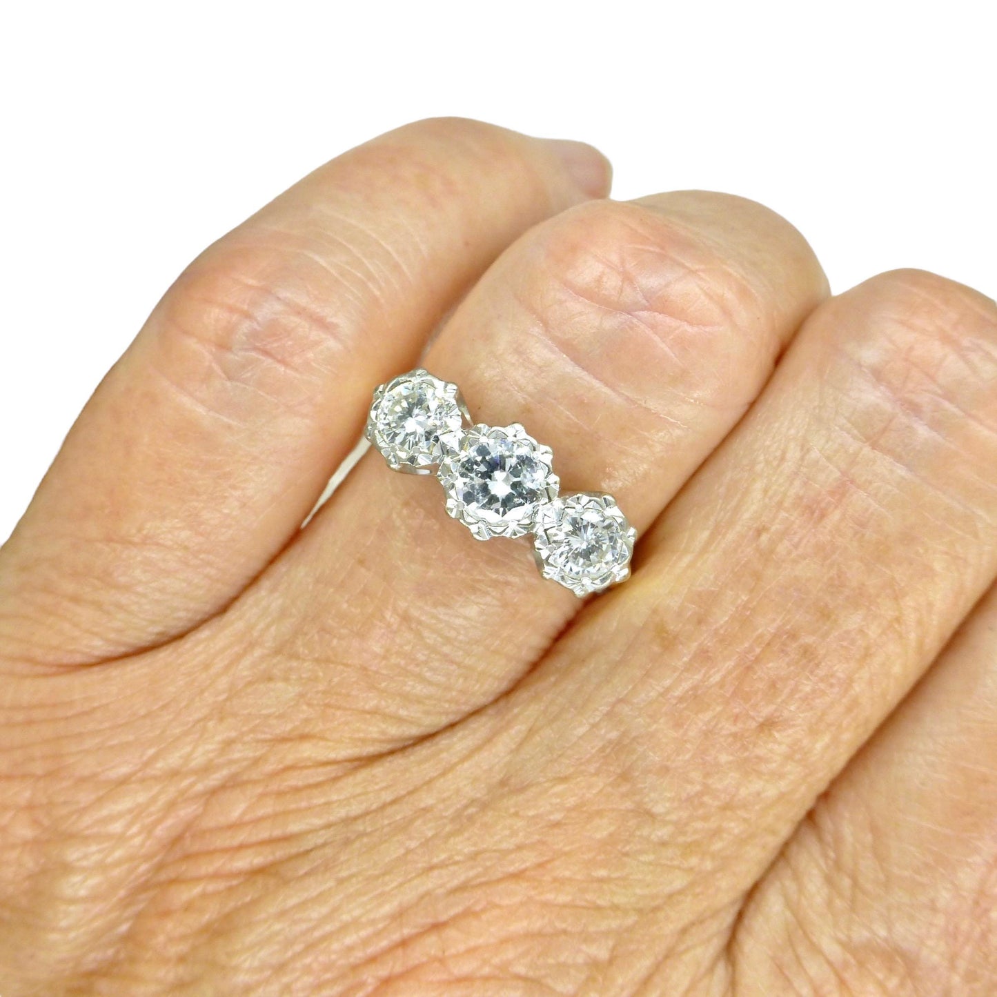Vintage 18ct natural diamond three stone trilogy ring 0.83ct. Dated 1975 + Independent valuation