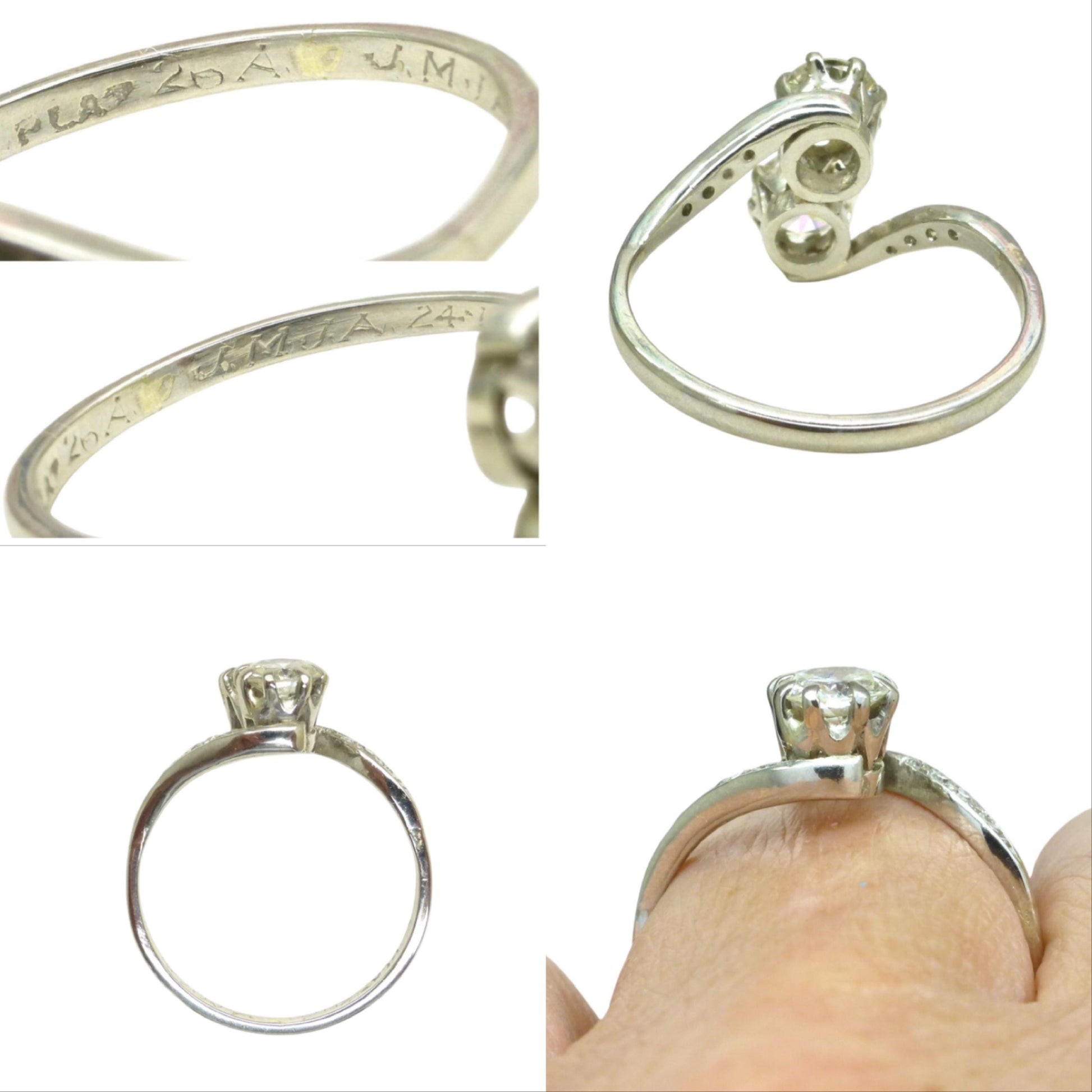 Antique old cut natural diamond Toi et Moi ring 0.86ct Platinum & white gold + Independent Valuation