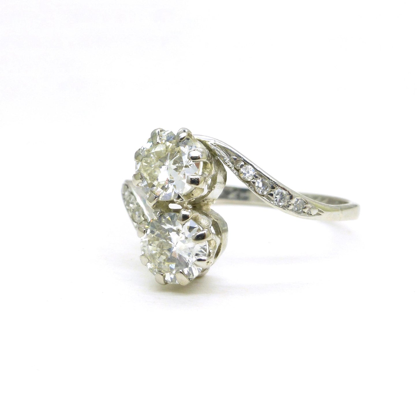 Antique old cut natural diamond Toi et Moi ring 0.86ct Platinum & white gold + Independent Valuation