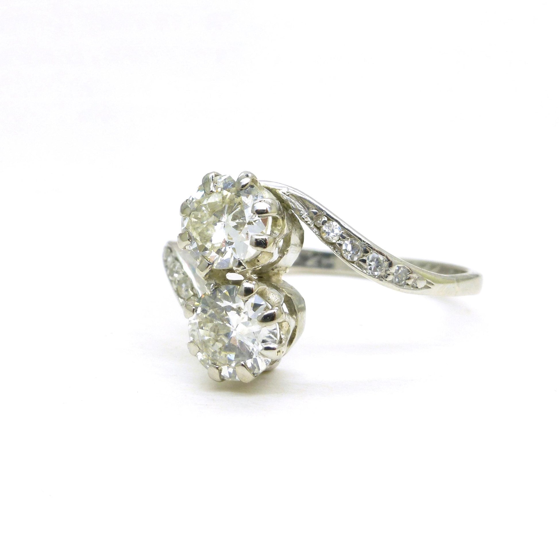 Antique old cut natural diamond Toi et Moi ring 0.86ct Platinum & white gold + Independent Valuation