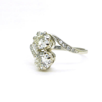 Antique old cut natural diamond Toi et Moi ring 0.86ct Platinum & white gold + Independent Valuation