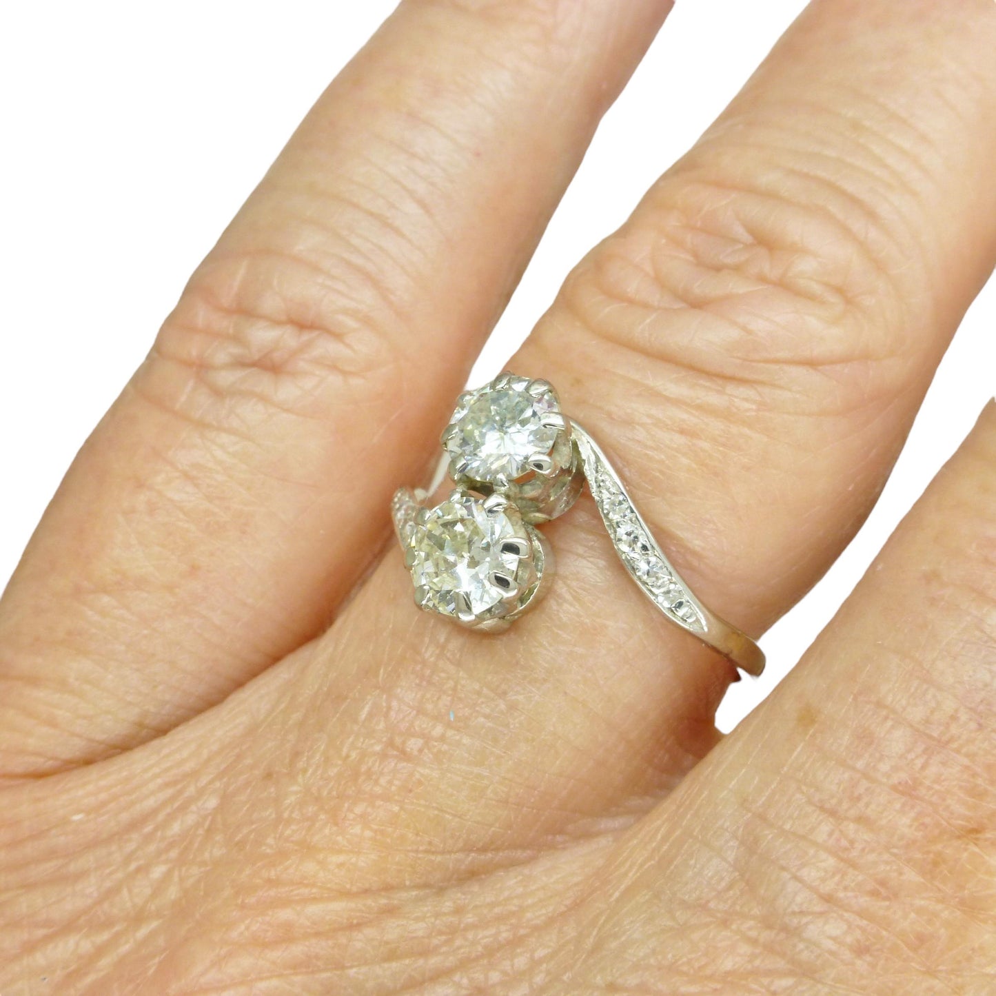 Antique old cut natural diamond Toi et Moi ring 0.86ct Platinum & white gold + Independent Valuation