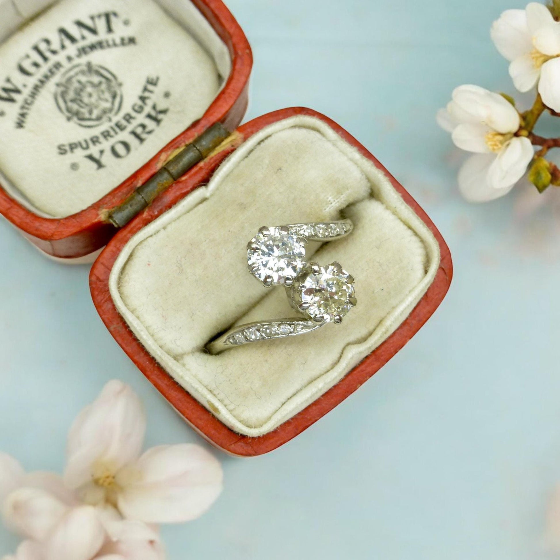 Antique old cut natural diamond Toi et Moi ring 0.86ct Platinum & white gold + Independent Valuation