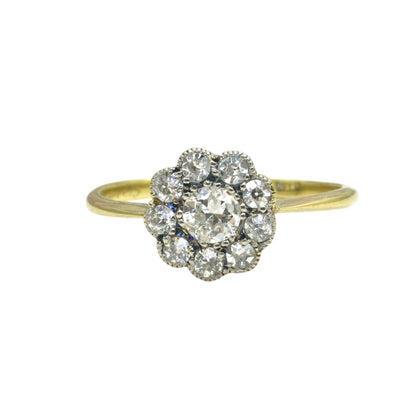 Antique 18ct Platinum old cut diamond daisy cluster ring 0.50ct c1900-1910's