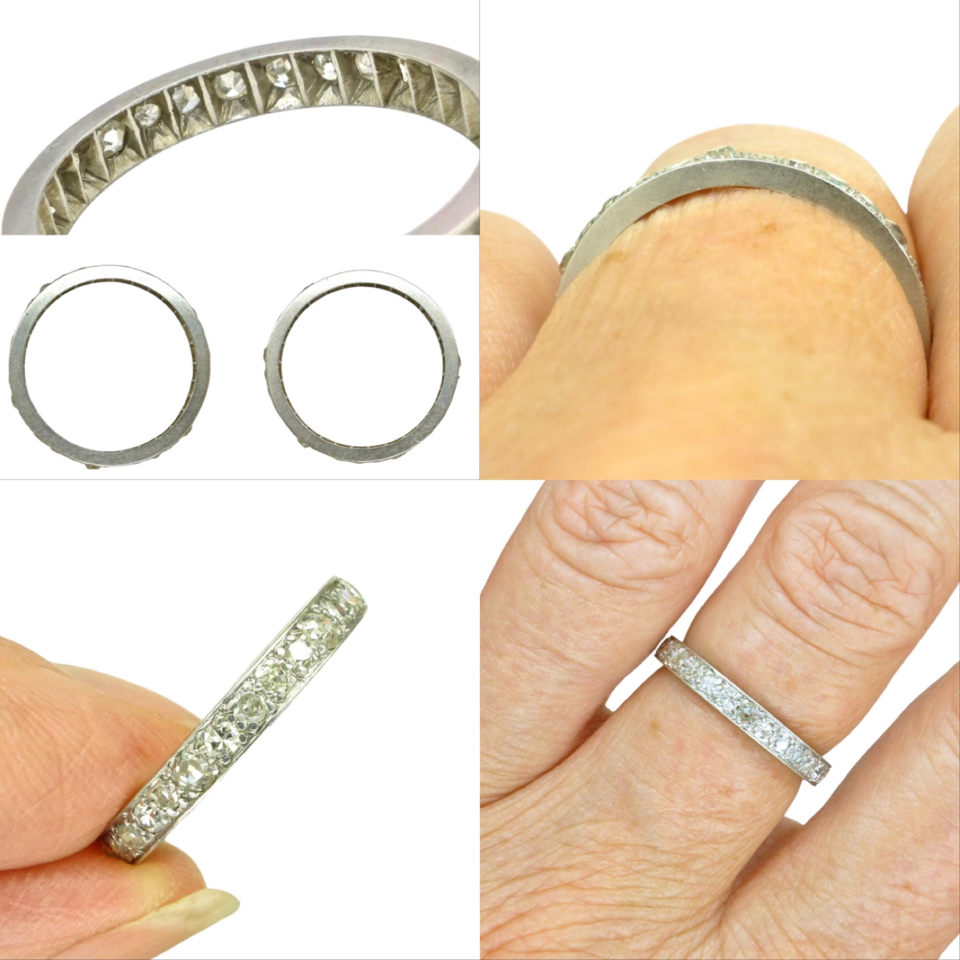 Antique platinum natural Diamond full eternity wedding band 0.90ct ~ size N.5 - 6.75