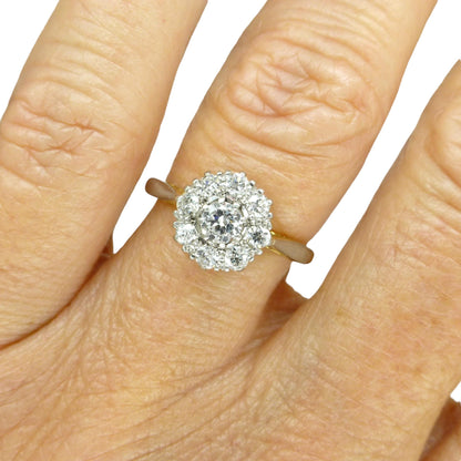 Antique 18ct Platinum old cut diamond halo cluster ring 0.75ct