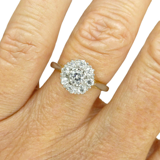 Antique 18ct Platinum old cut diamond halo cluster ring 0.75ct