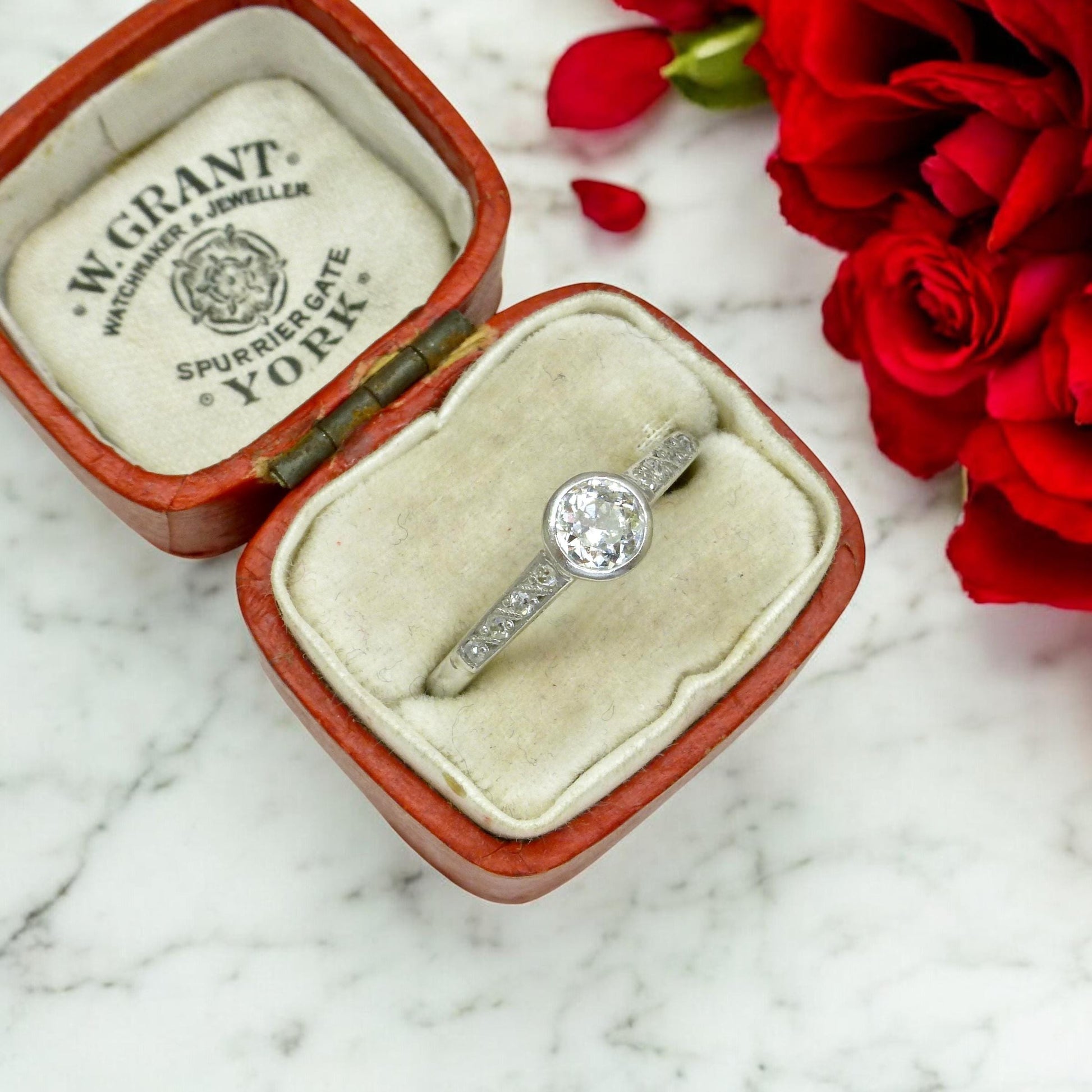 Antique Platinum old European cut diamond solitaire ring 0.45ct c1910's