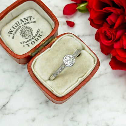 Antique Platinum old European cut diamond solitaire ring 0.45ct c1910's