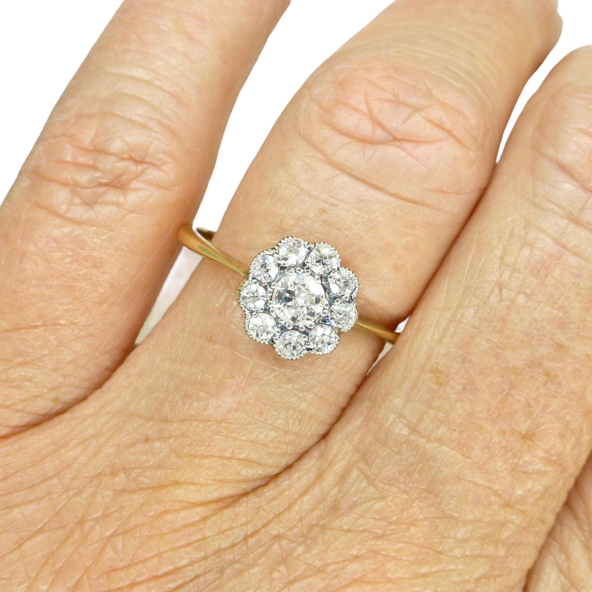 Antique 18ct Platinum old cut diamond daisy cluster ring 0.50ct c1900-1910's