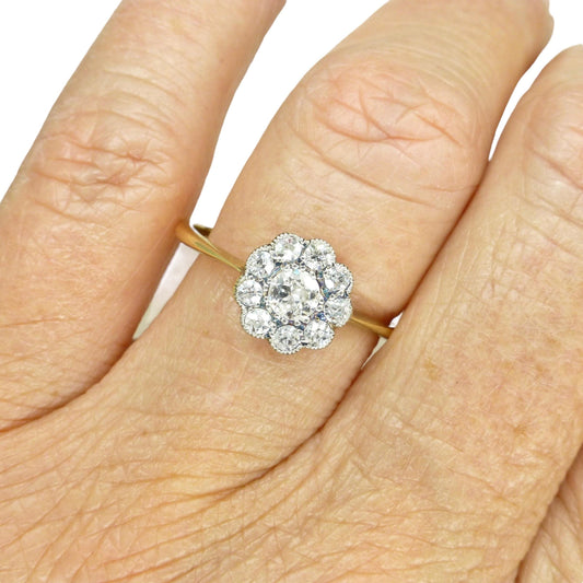 Antique 18ct Platinum old cut diamond daisy cluster ring 0.50ct c1900-1910's