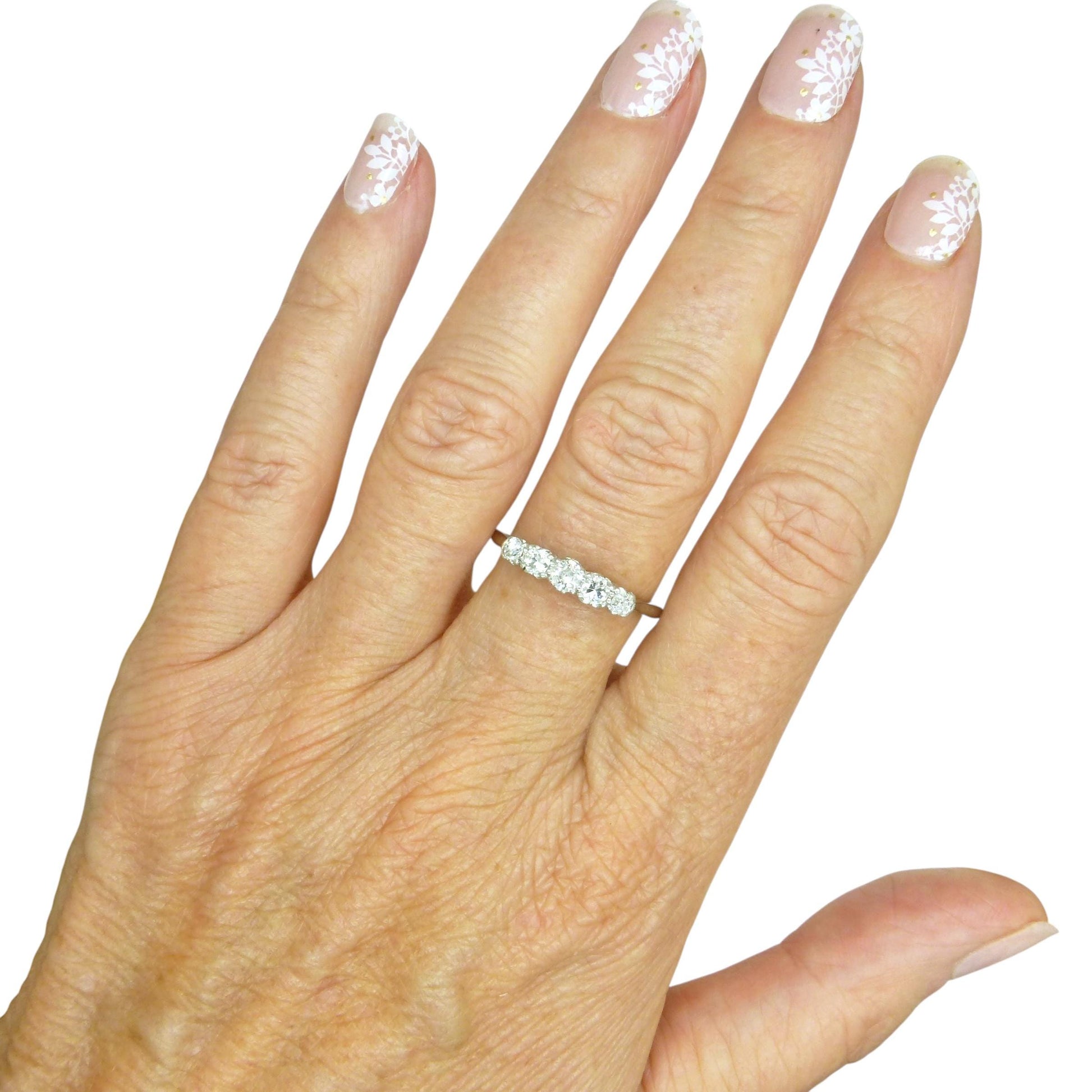 Antique natural old cut diamond five stone ring 0.45ct - 18ct white gold & platinum