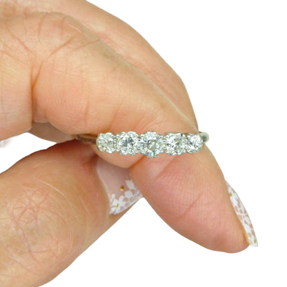Antique natural old cut diamond five stone ring 0.45ct - 18ct white gold & platinum