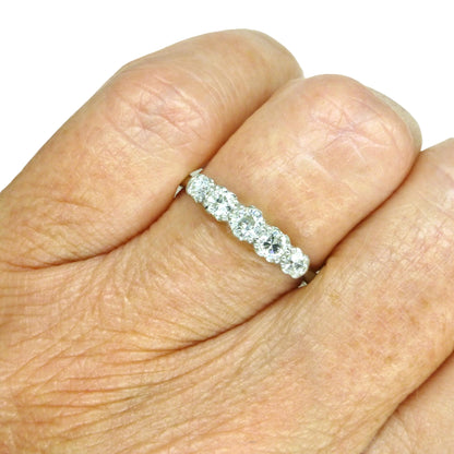 Antique natural old cut diamond five stone ring 0.45ct - 18ct white gold & platinum